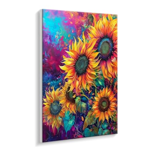 Malen Nach Zahlen Erwachsene - DIY Sonnenblumen Handgemalt Ölgemälde Kit für Anfänger, Mit 3 - Pinseln und Acrylfarbe Handgemalt öLgemäLde Kit Als Geschenk Heimdekoration 35 x 50 cm (Rahmenlos) t-767 von HHQGOUYG