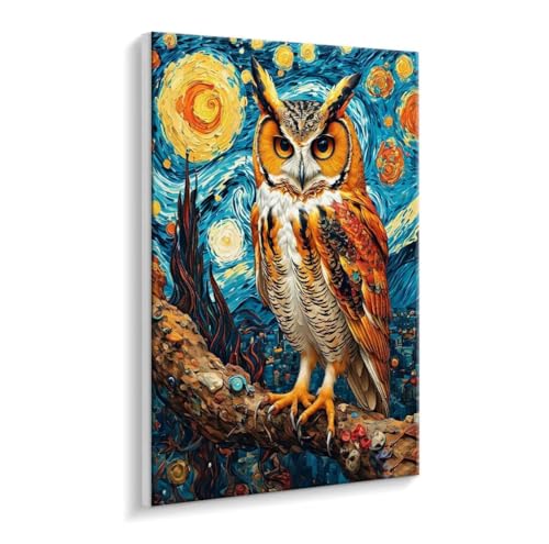 Malen Nach Zahlen Erwachsene - DIY Sterne Eule Handgemalt Ölgemälde Kit für Anfänger, Mit 3 - Pinseln und Acrylfarbe Handgemalt öLgemäLde Kit Als Geschenk Heimdekoration 50 x 70 cm (Rahmenlos) t-777 von HHQGOUYG