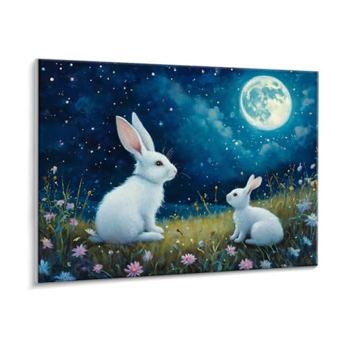 Malen Nach Zahlen Erwachsene - DIY Weißes Kaninchen Mond Handgemalt Ölgemälde Kit für Anfänger, Mit 3 - Pinseln und Acrylfarbe Handgemalt öLgemäLde Kit Als Heimdekoration 35 x 50 cm (Rahmenlos) t-25 von HHQGOUYG