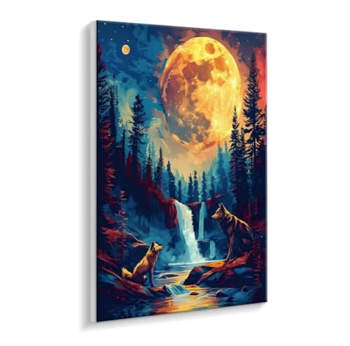 Malen Nach Zahlen Erwachsene - DIY Wolf Wasserfall Handgemalt Ölgemälde Kit für Anfänger, Mit 3 - Pinseln und Acrylfarbe Handgemalt öLgemäLde Kit Als Heimdekoration 90 x 120 cm (Rahmenlos) t-505 von HHQGOUYG