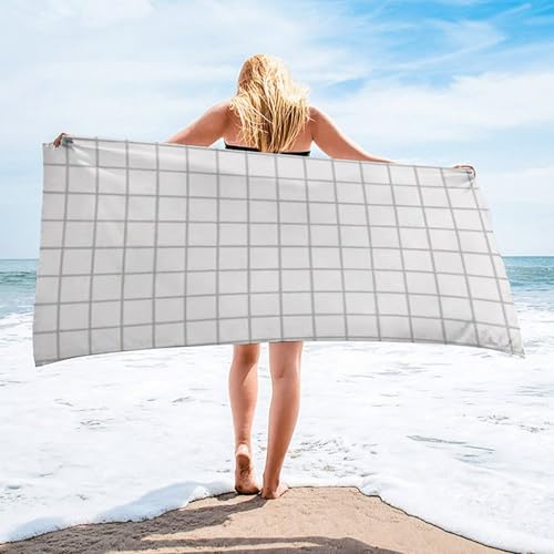Mikrofaser Strandtuch 220 x 100 cm Handtücher Schnelltrocknend-Ultra Leicht Sandfreies Damen Tragbares XL Weiß Raster Badehandtuch - Perfekt für Fitness Reisen Sport Wandern Outdoor Sauna Yoga T-125 von HHQGOUYG