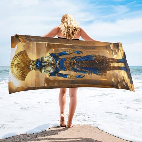 Mikrofaser Strandtuch 70 x 140 cm Handtücher Schnelltrocknend-Ultra Leicht Sandfreies Damen Tragbares XL Ägypten Pharao Badehandtuch - Perfekt für Fitness Reisen Sport Wandern Outdoor Sauna Yoga T-659 von HHQGOUYG