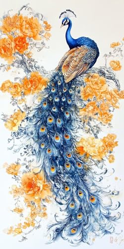 Pfauen Blumen Diamond Painting Erwachsene, 5D Diamant Kunst Kinder Kits, DIY Erwachsene Mosaikherstellung Basteln Diamant Malerei Bilder Set für Weihnachten Wanddekoration, Geschenke 70x140cm t-469 Pfauen Blumen Diamond Painting Erwachsene, 5D Diamant Kunst Kinder Kits, DIY Erwachsene Mosaikherstellung Basteln Diamant Malerei Bilder Set für Weihnachten Wanddekoration, Geschenke 70x140cm t-469 von HHQGOUYG