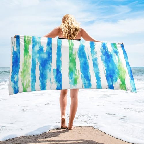 Strandtuch Mikrofaser Handtuch Groß 100 x 200 cm, Microfaser Handtücher Kompakt und Sandfest, Leicht und chnelltrocknend Gym Handtuch für den Strand, Travel, Strand, Sauna, mit Tasche (Blau Grün) f764 von HHQGOUYG
