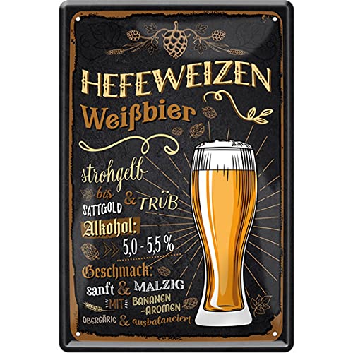 HHS Biersorten Deko Witzige Bier Blechschilder Biertrinker Wandschild Türschild Kneipe Bar Pup Bistro (20 x 30 cm, Hefeweizen Weißbier - strohgelb bis sattgold und trüb 413) von HHS