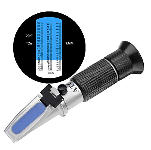 HHTEC Winzer Refraktometer 0-190 Öchsle 0-44 Brix (Zucker) 0-38 KMW Öchslemeter mit ATC für Messung des Zuckeranteils zur Herstellung von Weinen mit Bedienungsanleitung in Deutsch von HHTEC