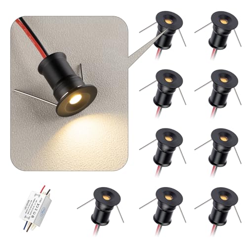 HHTUN 902 LED Downlight DC12V 1W, geeignet für Bücherregale, Schränke und verschiedene Anzeigeschränke als dekorative Lichter, eingebettete Installation, mit Stromversorgung (5000K, Schwarz, 9Pack) von HHTUN