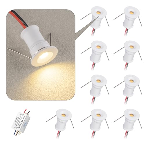 HHTUN 902 LED Downlight DC12V 1W, geeignet für Bücherregale, Schränke und verschiedene Anzeigeschränke als dekorative Lichter, eingebettete Installation, mit Stromversorgung (3000K, Weiß, 9Pack) von HHTUN