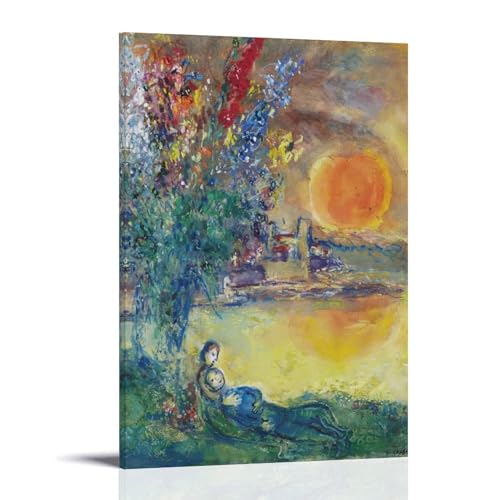 HHUANGL Marc Chagall Malerwerk (roter Mond), Poster, Wandkunst, Geschenke, Schlafzimmer, Drucke, Heimdekoration, hängendes Bild, Leinwandbild, Gemälde, 60 x 90 cm von HHUANGL