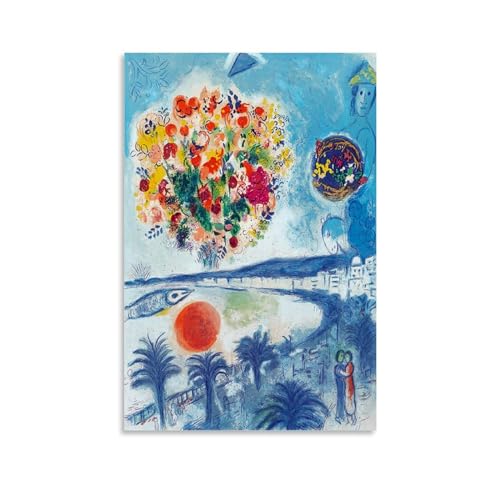HHUANGL Poster mit Marc Chagall Malerwerk (Blume und Sonne), coole Kunstwerke, Gemälde, Wandkunst, Leinwanddrucke, hängendes Bild, Heimdekoration, Geschenkidee, 40 x 60 cm von HHUANGL