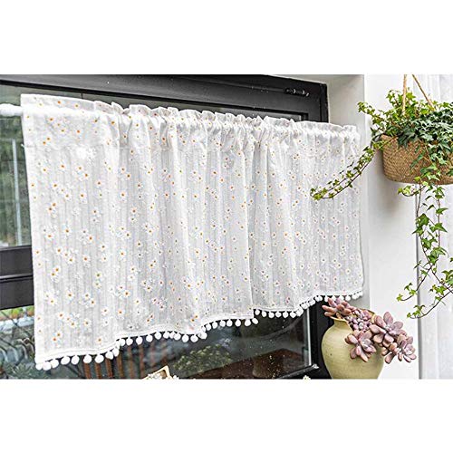 HHXD Landhausstil Scheibengardine für Kurzstore Gardine mit Gänseblümchen,Blickdicht Vorhang/B / W140cm×H60cm von HHXD