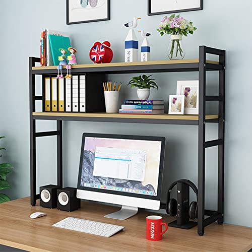 HHXWAN Bücherregal – Bücherregal für Computertisch, 2-stufiges Desktop-Bücherregal für Computertisch, Mehrzweck-Bücherregal für Arbeitsplatte aus Holz, Verstellbarer Regal-Organizer von HHXWAN