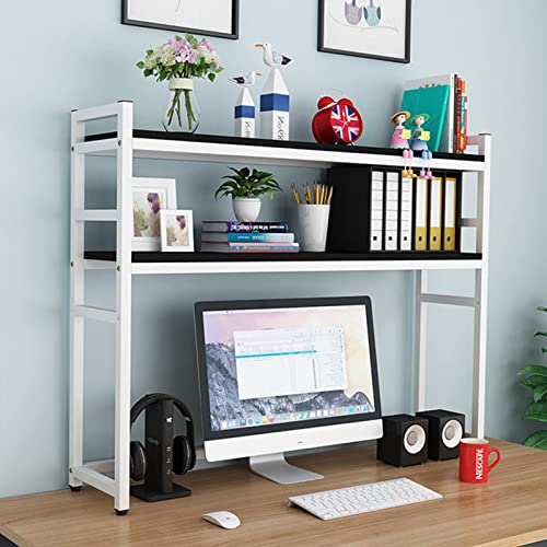 HHXWAN Bücherregal – Bücherregal für Computertisch, 2-stufiges Desktop-Bücherregal für Computertisch, Mehrzweck-Bücherregal für Arbeitsplatte aus Holz, Verstellbarer Regal-Organizer von HHXWAN