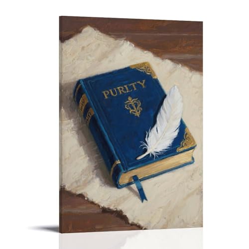 HHYXMJLL Bibel mit weißer Feder, Reinheitsschild, stilvolle Wanddekoration, dekoratives Poster, Wandbild, 40 x 60 cm von HHYXMJLL