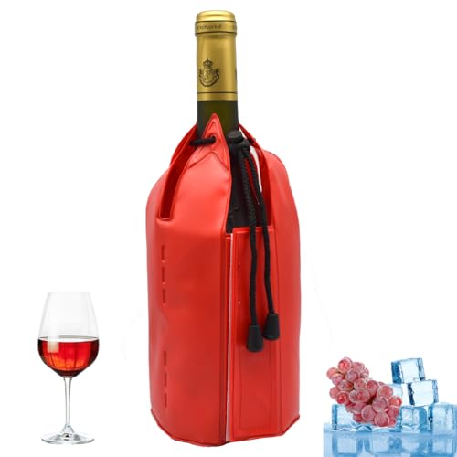 Ice Wine Cooler, Wine Chiller Sleeve Gel Wine Bottle Chill Cooler Ice Pack - Freezer Sleeve- Wodka- Tequila Chiller- Cooler- Carrier (Rot) von HI FINE CARE