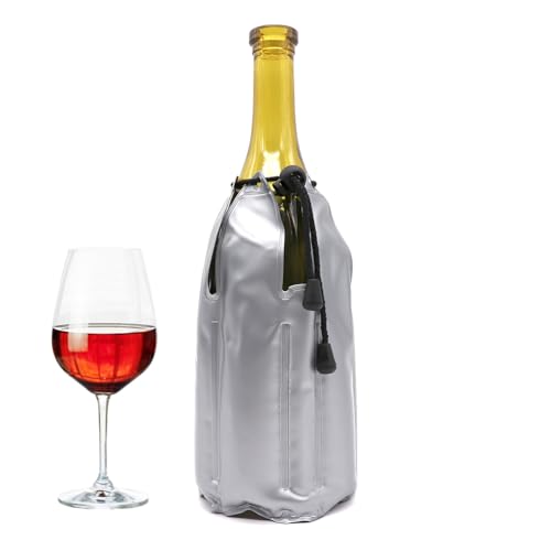 Weinkühler, Weinkühler-Hülle, Gel-Weinflaschen-Kühlkühler, Eisbeutel – Gefrierschrank-Hülle – Wodka – Tequila-Kühler – Kühler – Träger (Silber) von HI FINE CARE