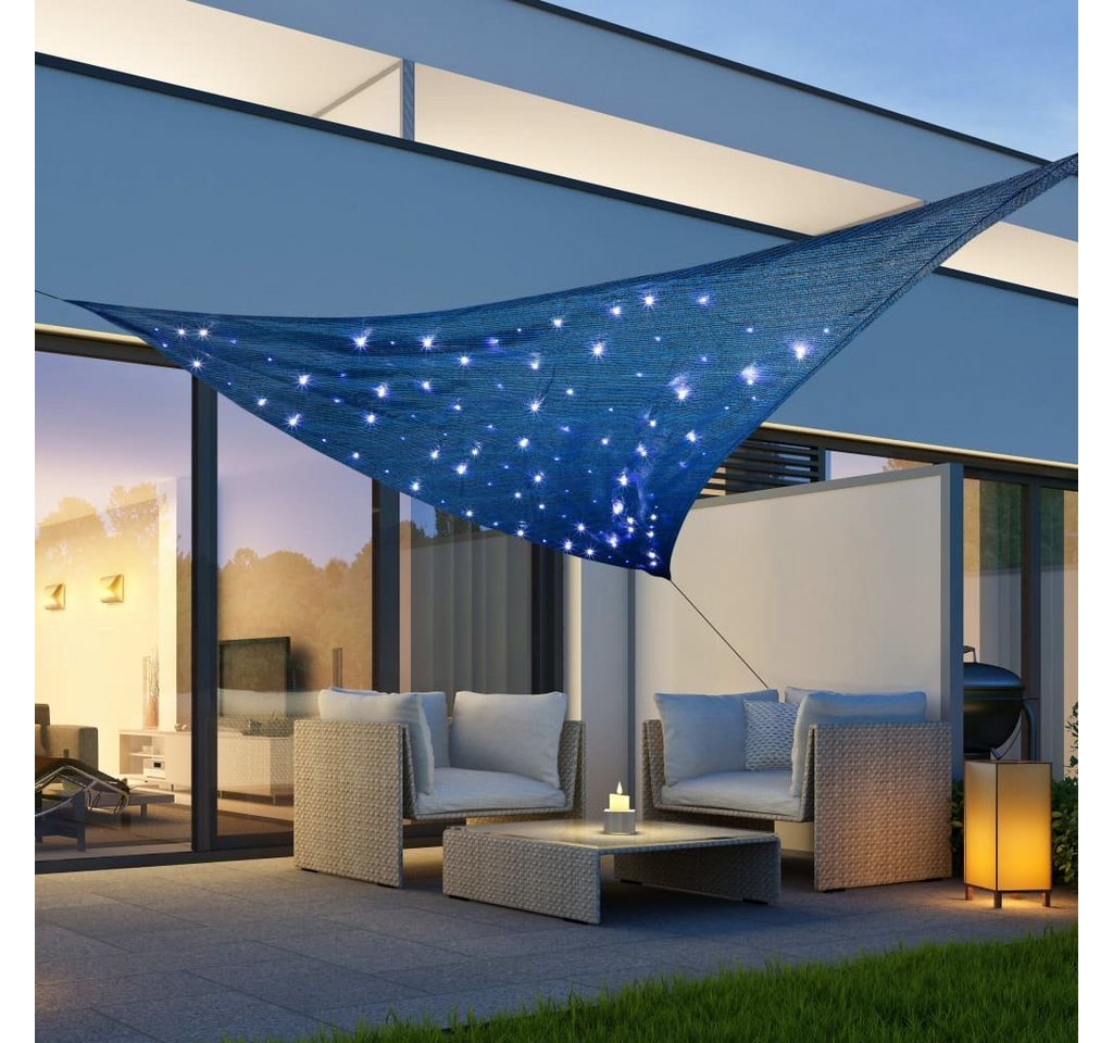 HI Balkonsichtschutz Sonnensegel mit 100 LED Hellblau 3,6x3,6x3,6 m von HI