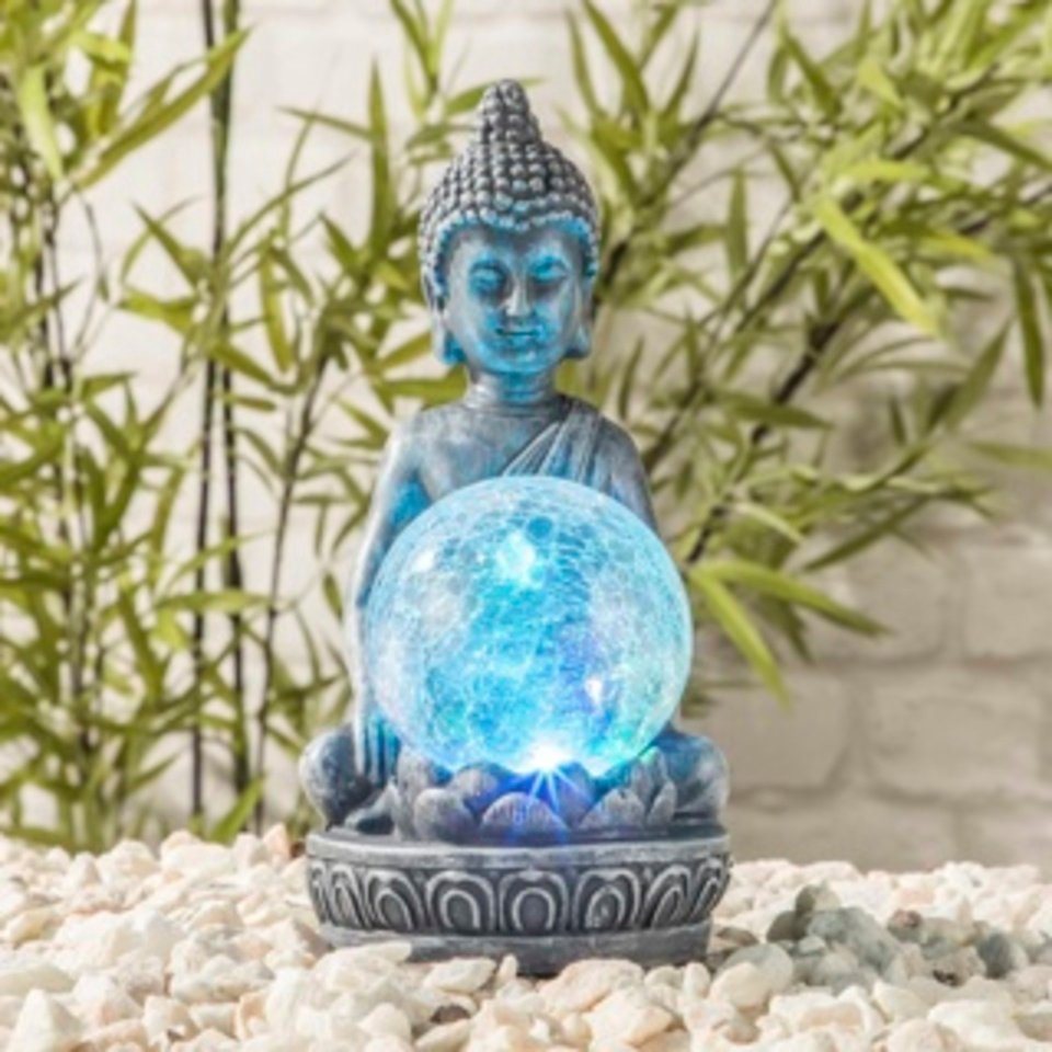 HI LED Außen-Stehlampe LED Solar Buddha mit Crackle Glaskugel Maße: ca. 11,5 x 9,5 x 19,5 cm von HI