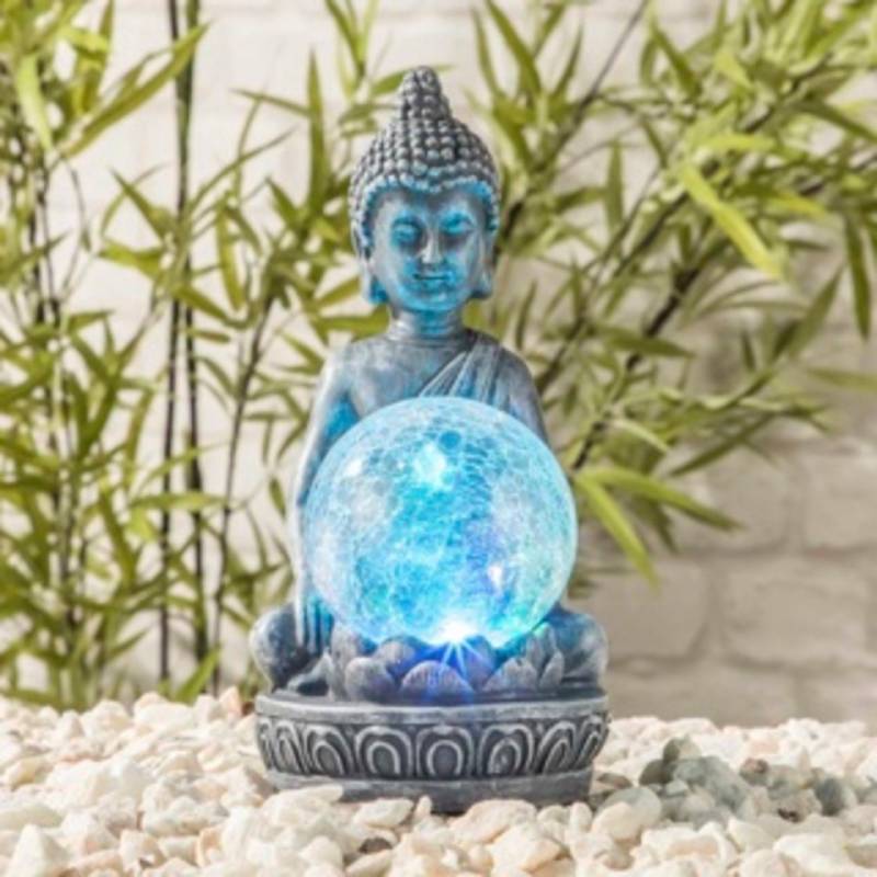 HI LED Außen-Stehlampe LED Solar Buddha mit Crackle Glaskugel Maße: ca. 11,5 x 9,5 x 19,5 cm von HI