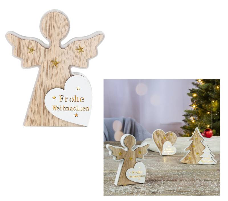 HI LED-Dekofigur Weihnachts Deko Figur Aufsteller aus Holz mit Licht 14cm Motiv: Engel von HI