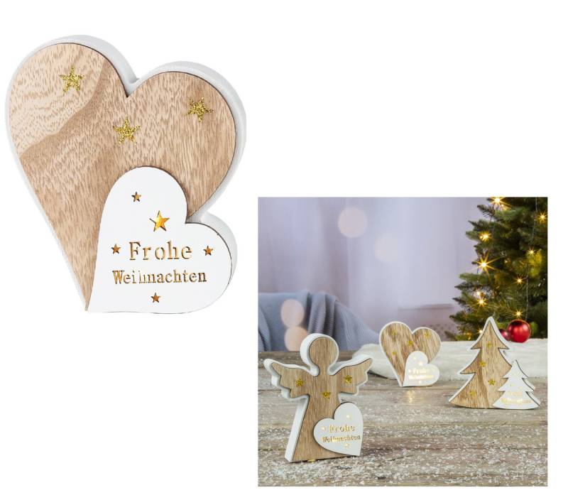 HI LED-Dekofigur Weihnachts Deko Figur Aufsteller aus Holz mit Licht 14cm Motiv: Herz von HI