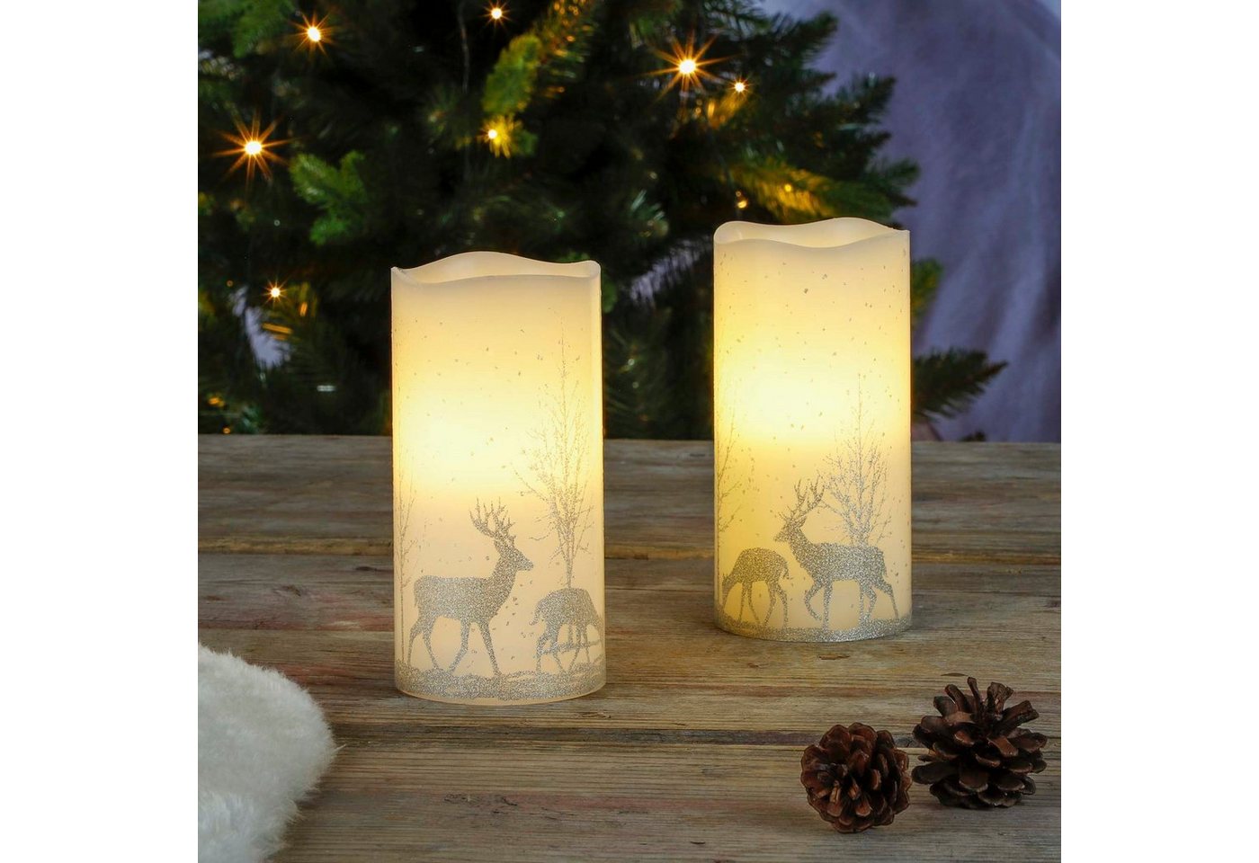 HI LED-Kerze 2er Set LED Wachskerze mit Druck ca. 7,5 x 15 cm (1-tlg) von HI