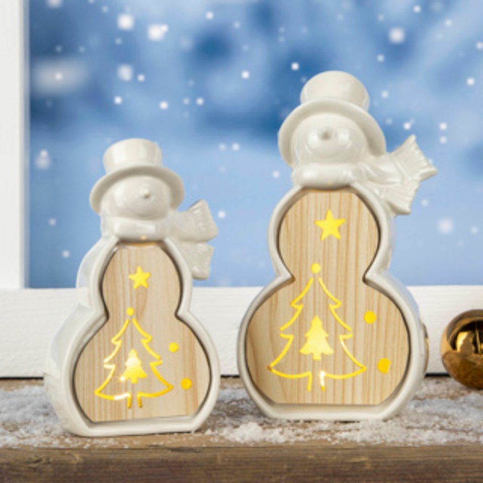 HI LED-Leuchte 2er Set Schneemann mit LEDs aus Dolomit und Holz (1 St) von HI