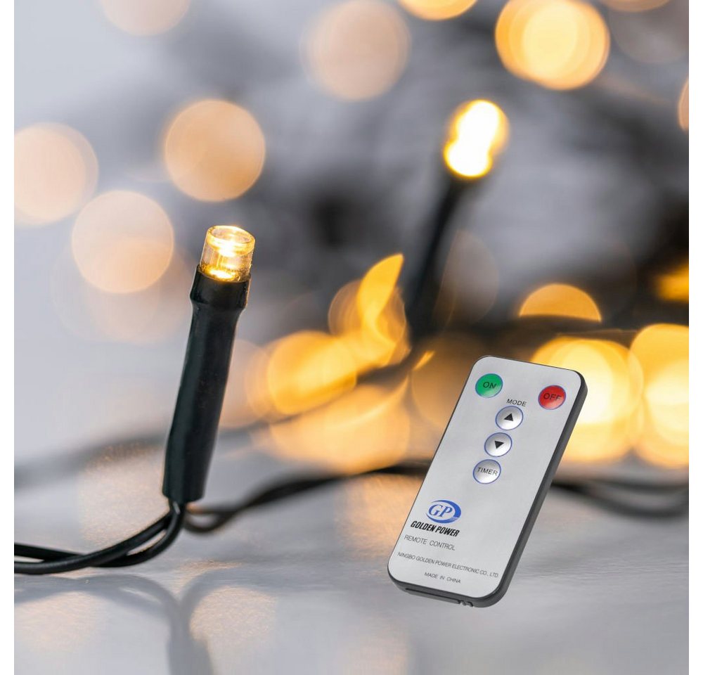 HI LED-Lichterkette, 10 Meter - 100 warm-weiße LED Lämpchen - Mit Fernbedienung & Timer von HI