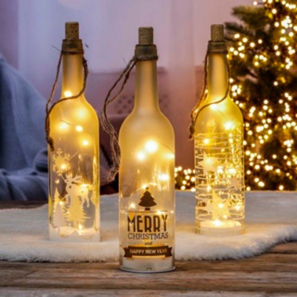 HI LED-Lichterkette Glasflasche mit LED Beleuchtung Bedruckt mit unterschiedlichen Motiven von HI