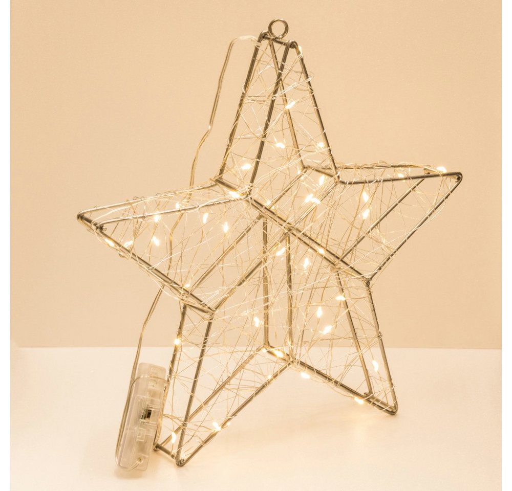 HI LED Stern, Weihnachtsstern aus Metall - Mit 40 LED's & Timer-Funktion - Silber von HI