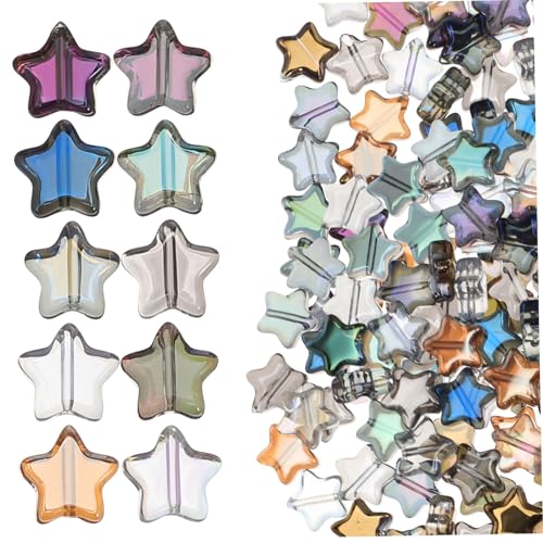 HIAKDOFT 100 Stk. Glas Sternperlen in Farben Schillernde Form Lose Schmuckperlen aus Glas für Armbänder Halsketten und Ohrringe Vielseitig für DIY Schmuckherstellung von HIAKDOFT