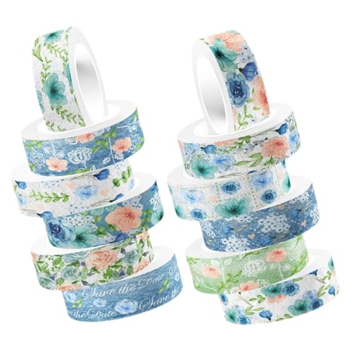 HIAKDOFT 12 Rollen Washi Tape Aquarellblumen Selbstklebendes Transparentes Scrapbooking Klebeband Handreißbar Wiederverwendbar Dekorativ für DIY Tagebuch Notizbuch Geschenkanhänger von HIAKDOFT
