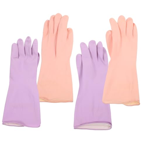 HIAKDOFT 2 Paare Wiederverwendbare Latex Küchenhandschuhe Rutschfeste Wasserdichte Geschirrspülhandschuhe für Haushalt und Langlebig und Elegant im Design von HIAKDOFT