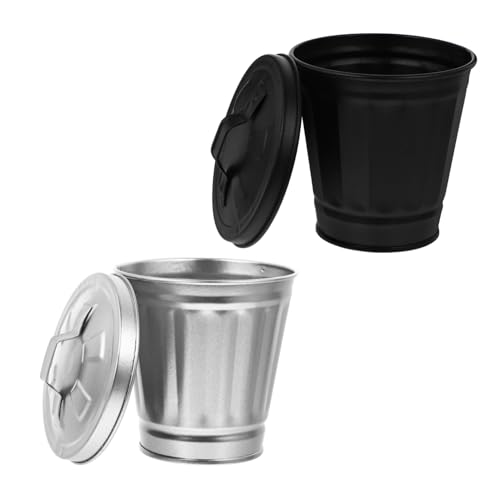 HIAKDOFT 2 STÜCK Mini Tischmülleimer aus Eisenblech mit Deckel Kompakter Abfallbehälter für Schreibtisch Wohnzimmer Schlafzimmer Leicht Geruchsneutral Vielseitig Einsetzbar von HIAKDOFT