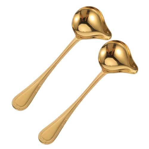 HIAKDOFT 2 Stück Edelstahl Saucenlöffel mit Innovativem Entenbillschliff Präziser Ölabscheider Vielseitig für Hot Pot Suppen Soßen Goldfarbene Kleine Kochlöffel für Gesundes Kochen und von HIAKDOFT
