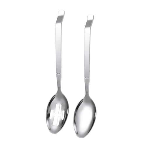 HIAKDOFT 2 Stück Edelstahl Servierlöffel Teilig Ovaler Public Cutlery Salatlöffel und Sieblöffel Rostfrei Glatte Oberfläche Hygienisch und Komfortabel für Gemeinsames Servieren von HIAKDOFT