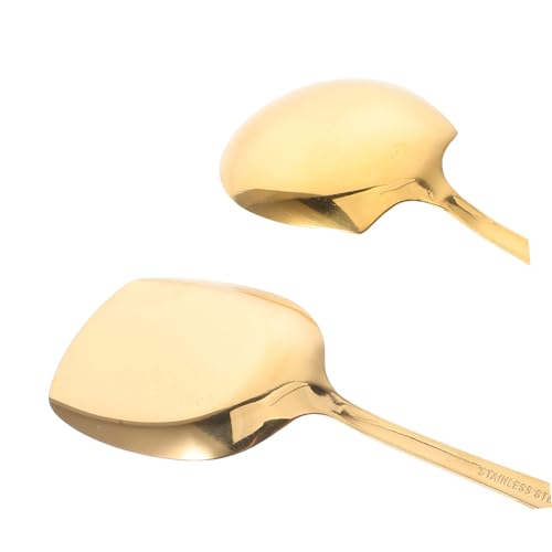 HIAKDOFT 2 Stück Goldene Edelstahl Servierlöffel mit Langem Griff Große Buffet Löffel für Soßen und Reis Ergonomisch Geformt Spülmaschinenfest für Restaurant und Familienessen von HIAKDOFT