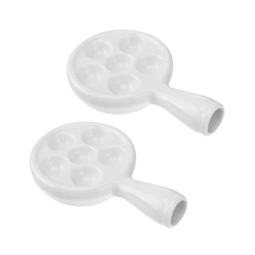 HIAKDOFT 2 Stück Keramik Escargot Backform mit Griff Ofenfest Rutschfeste Mulden für Schnecken und Muscheln Hitzebeständig Ergonomischer Griff für Französische Gerichte und Meeresfrüchte von HIAKDOFT