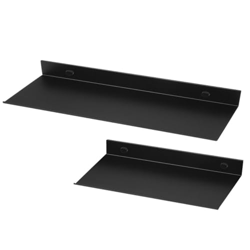 HIAKDOFT 2 Stück Teiliges Schwarzes Metall wandregal für Badezimmer Schwebende Aufbewahrung Wandmontiertes Bohrfreies Badregal zur Platzsparenden Organisation von Kosmetik und Zubehör von HIAKDOFT