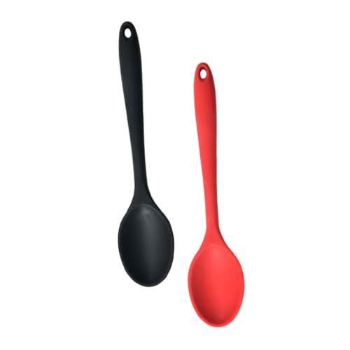 HIAKDOFT 2 Stück Teiliges Silikon Klein Hitzebeständig Bpa frei Ergonomisch Geformt Küchenlöffel für Suppe und Salat in Schwarz und Rot von HIAKDOFT