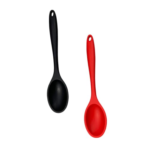 HIAKDOFT 2 Stück Teiliges Silikon schöpflöffel Langem Ergonomischem Griff Hitzebeständig und Vielseitig für Suppe Reis und Brei Küchenhelfer in Rot und Schwarz Langlebig und Leicht zu von HIAKDOFT