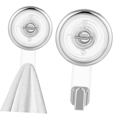 HIAKDOFT 2 Stück Transparente Drehbare Saugnapf haken ohne Bohren Vielseitige Handtuch Küchenhalter Schadfreie Wandbefestigung für Bad Dusche Glas und Fliesen von HIAKDOFT