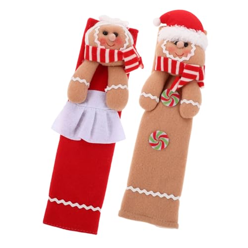 HIAKDOFT 2 Stück Weihnachts-küchengriffbezüge aus Waschbarem Stoff mit Lebkuchenmännchen-motiv Abnehmbare Mikrowellen Kühlschrankgriffschoner Schutz vor Abnutzung Festliche Küchen-deko von HIAKDOFT