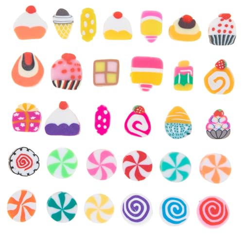 HIAKDOFT 200 Stück Teiliges Polymer Clay Perlen mit Obst und Bonbon Design Runde und Flache DIY Beads für Armbänder Halsketten und Schmuckherstellung Geeignet für Erwachsene von HIAKDOFT