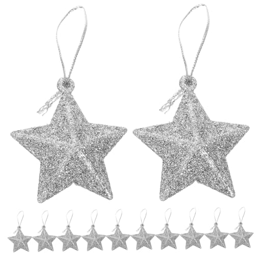HIAKDOFT 24 Stück Teiliges Glitzer Fünfzackiger Stern Christbaumschmuck Silber Weihnachtsbaum Deko Xmas Festliche Hängende Schmuck Elemente von HIAKDOFT