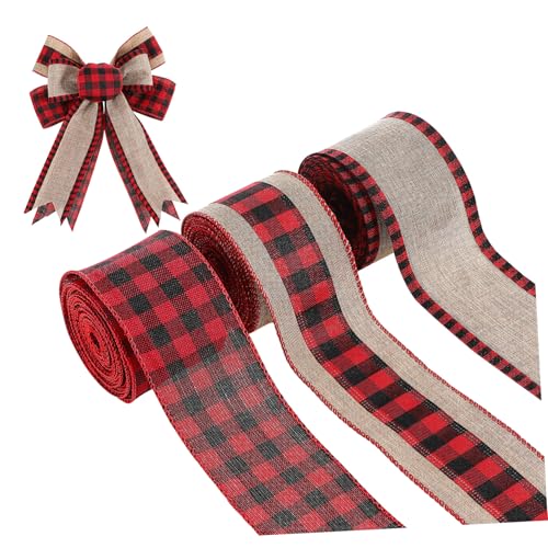 HIAKDOFT 3 Rollen Weihnachtliches Juteband Breit Yards Je Robustes Kariertes Dekoband in Rot Schwarz und Schwarz Reißfestes Bastelband für Schleifen Girlanden und Festliche Deko HIAKDOFT 3 Rollen Weihnachtliches Juteband Breit Yards Je Robustes Kariertes Dekoband in Rot Schwarz und Schwarz Reißfestes Bastelband für Schleifen Girlanden und Festliche Deko von HIAKDOFT