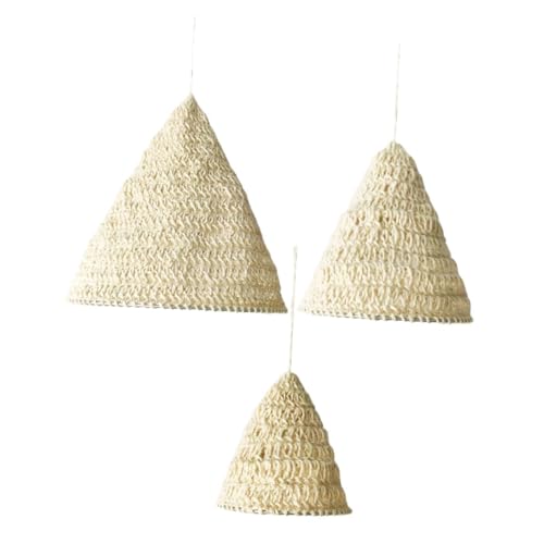 HIAKDOFT 3 Stück Teiliges Boho Deckenlampenschirm aus Handgewebtem Weißem Makramee mit Natürlichem Hanfseil Kreative Hängelampe für Schlafzimmer und Restaurant Rustikale Minimalistische von HIAKDOFT