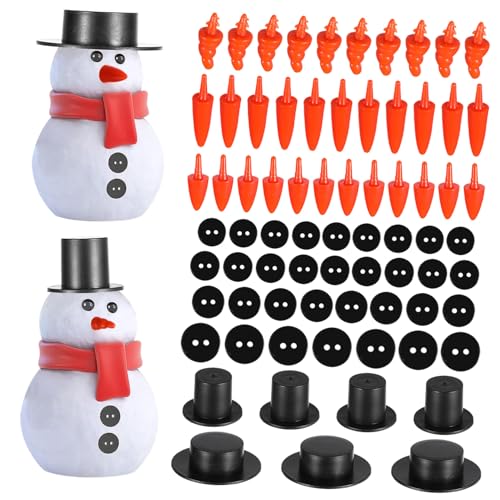HIAKDOFT 320 Stück Teiliges Schneemann DIY Set mit Mini Schwarze Hüte Schneemann Nasen und Knöpfen aus Langlebigem Kunststoff Kreative Weihnachtsdeko Bastelmaterialien für Familie von HIAKDOFT