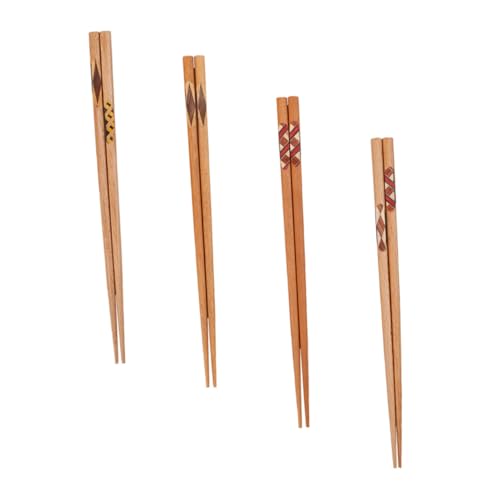 HIAKDOFT 4 Paare Holz Essstäbchen Japanischer Stil Leicht Langlebig Geschnitzt Wiederverwendbar für Sushi Picknick und Outdoor von HIAKDOFT