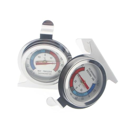 HIAKDOFT 4 Stück Edelstahl Kühlschrank Thermometer Langlebig und Robust für Gefrierschrank Temperaturmessung Zuhause Büro Silber mit Papierverpackung von HIAKDOFT